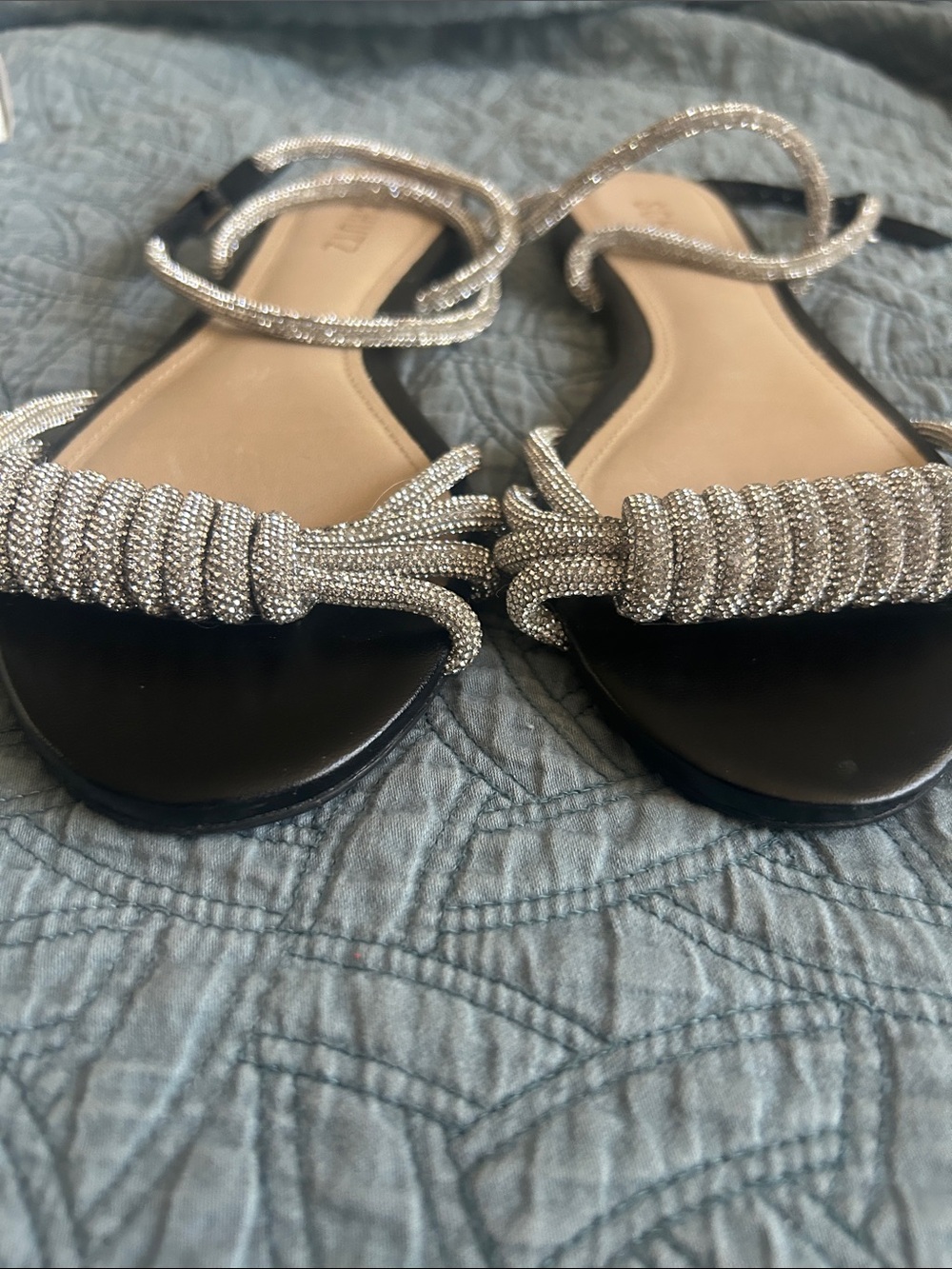 SCHUTZ Nappa Jewel Black Leather Sandals with Silver Beaded Wrap Straps - Picture 3 of 4